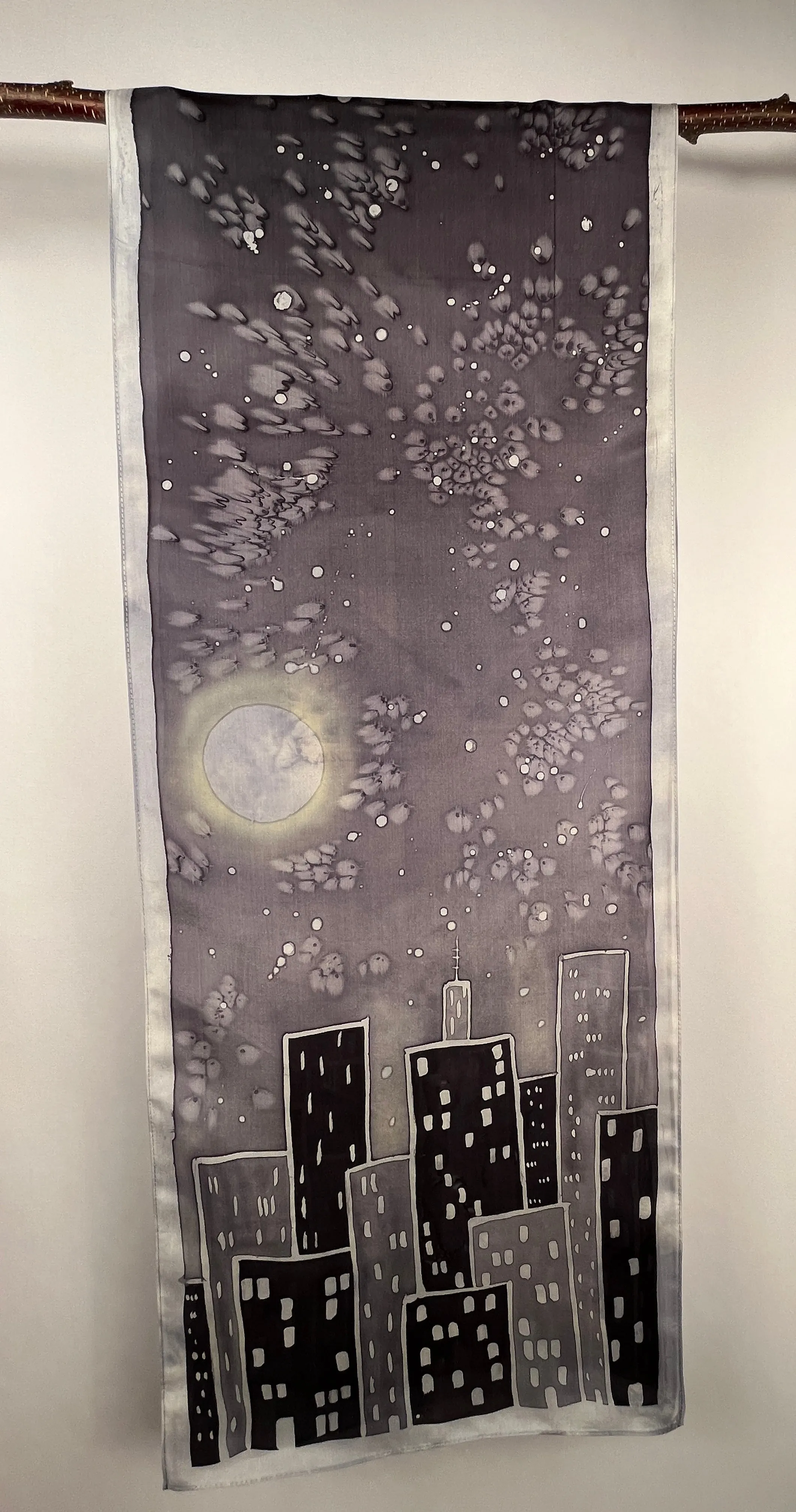 “City Night Lights" - Hand-dyed Silk Scarf - $130