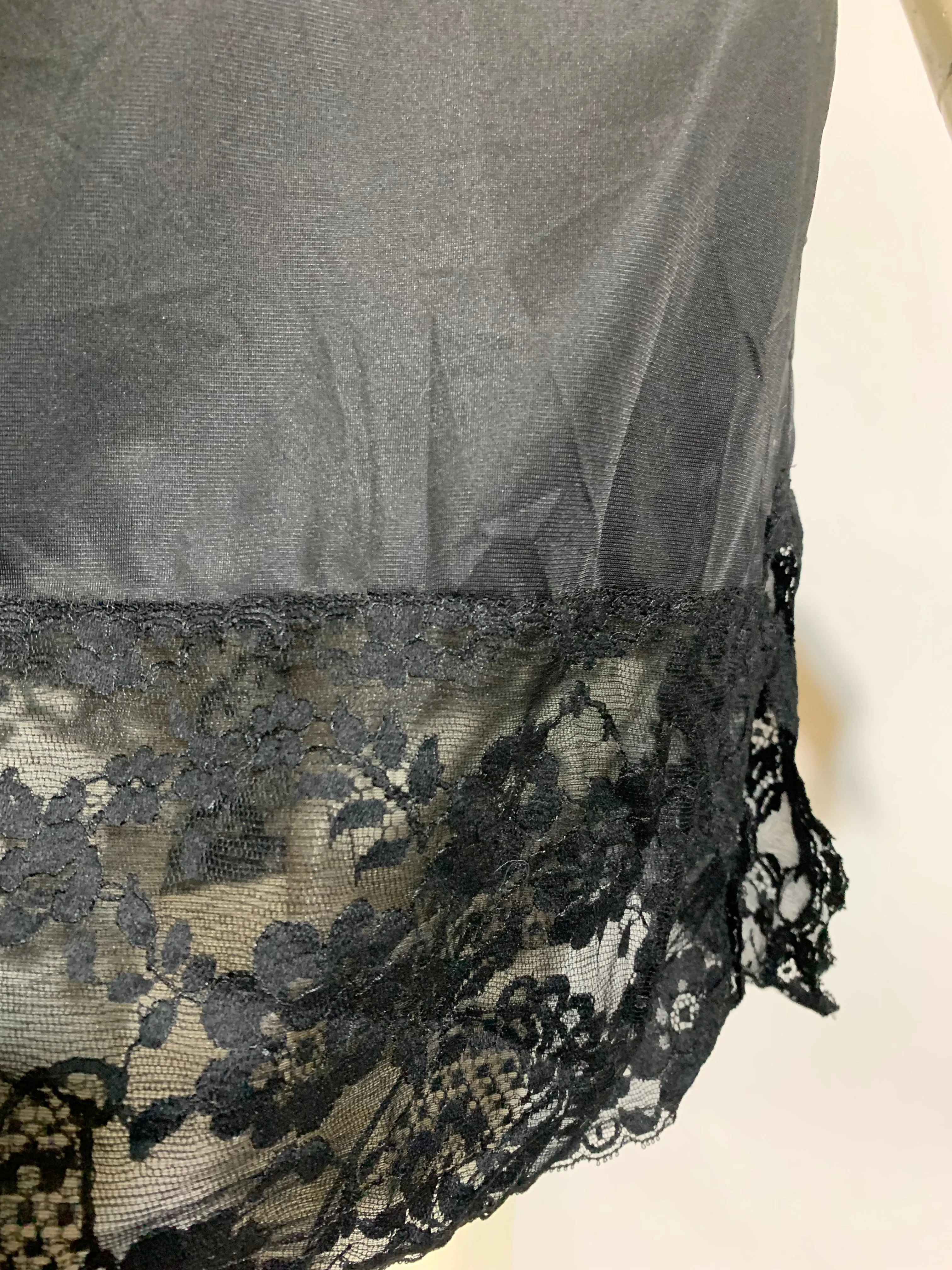 Classic Black Nylon and Lace Full Slip Wide Lace Hem circa 1960s