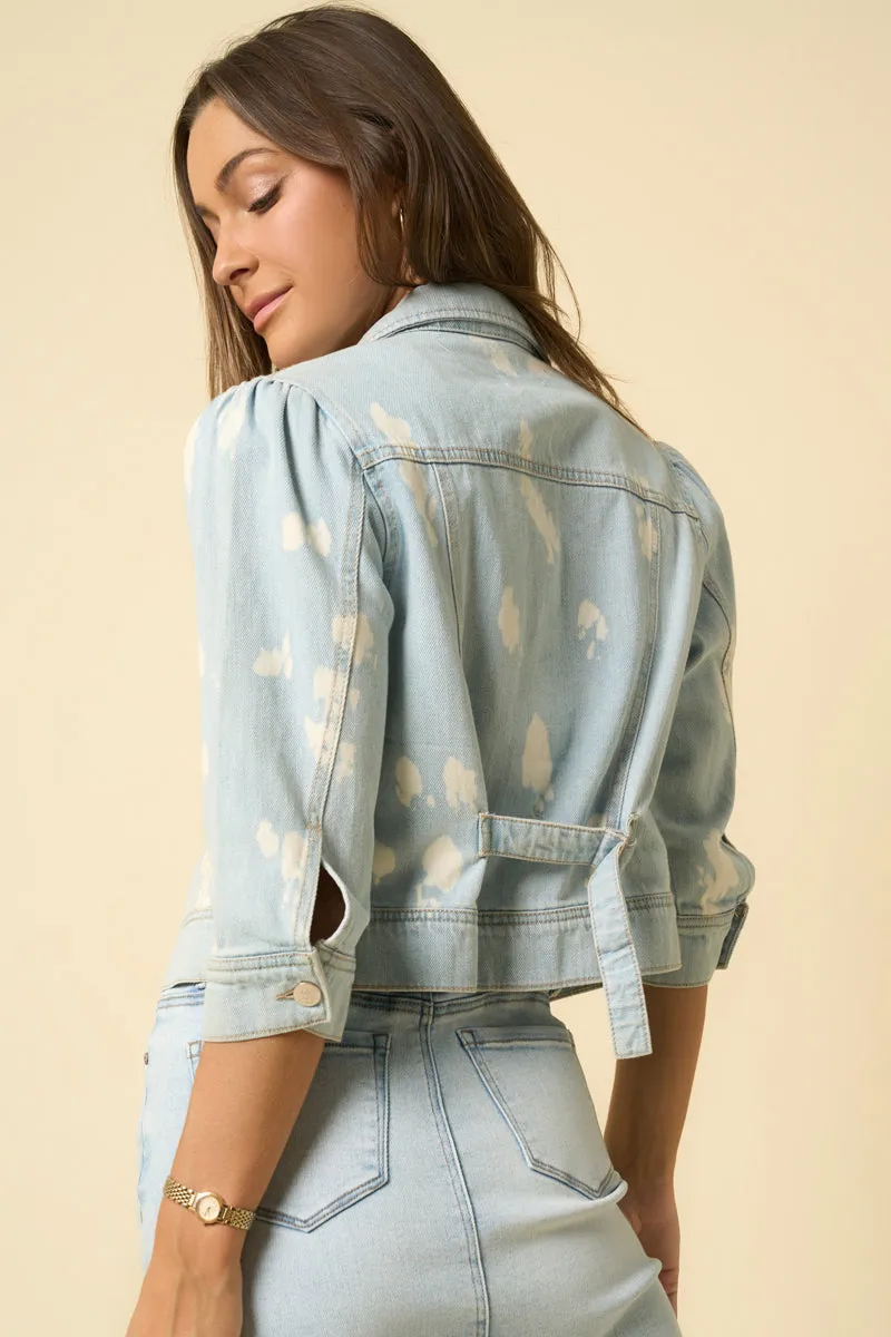 Cloud Puff Sleeve Crop Denim Jacket