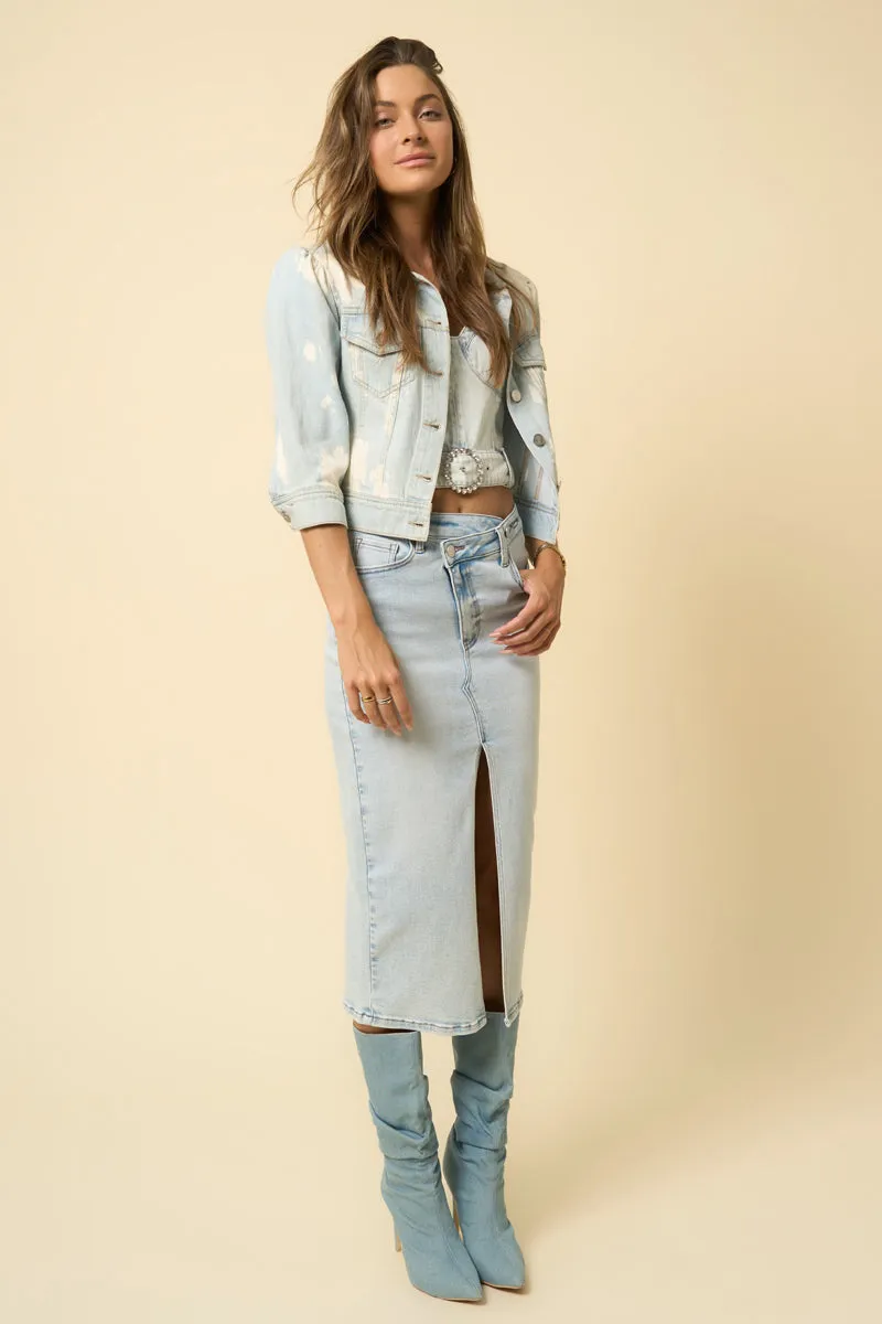 Cloud Puff Sleeve Crop Denim Jacket