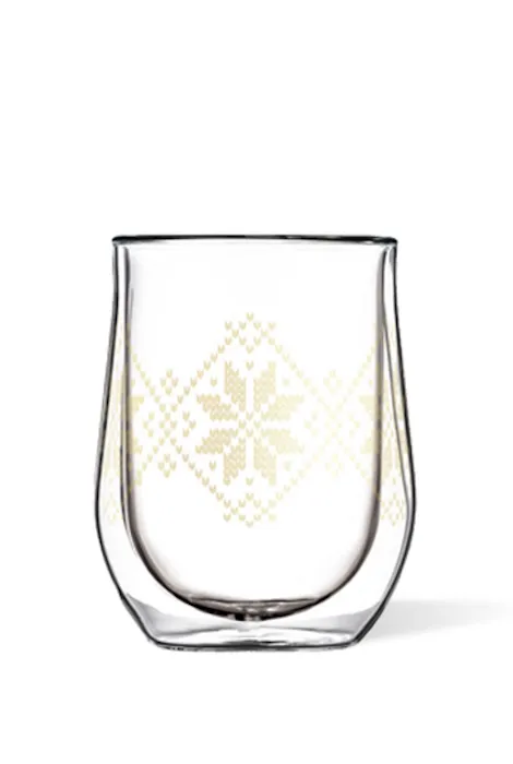 Corkcicle Glass Stemless 12 Oz Gold Fairisle