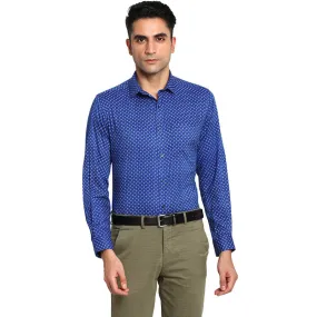 Cotton Blue Regular Fit Printed Formal Shirts