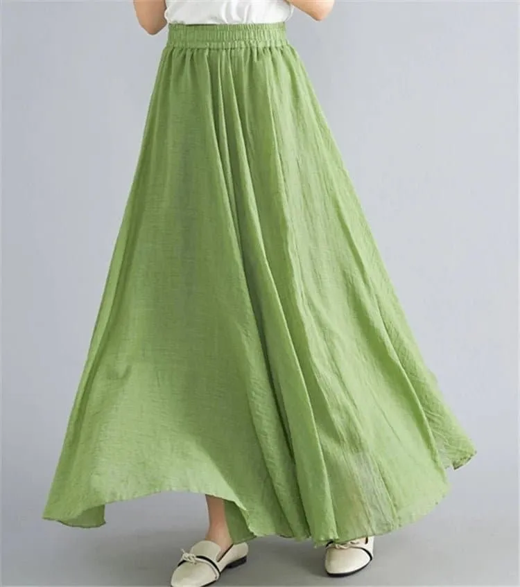 Cotton Linen Flared Maxi Skirts for Women - Breathable and Elegant Ankle-Length Skirt