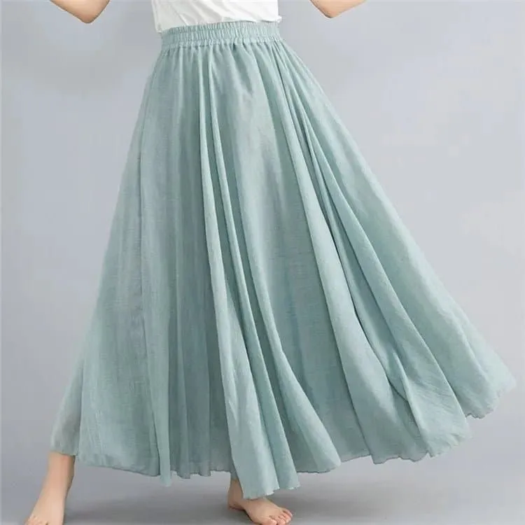 Cotton Linen Flared Maxi Skirts for Women - Breathable and Elegant Ankle-Length Skirt