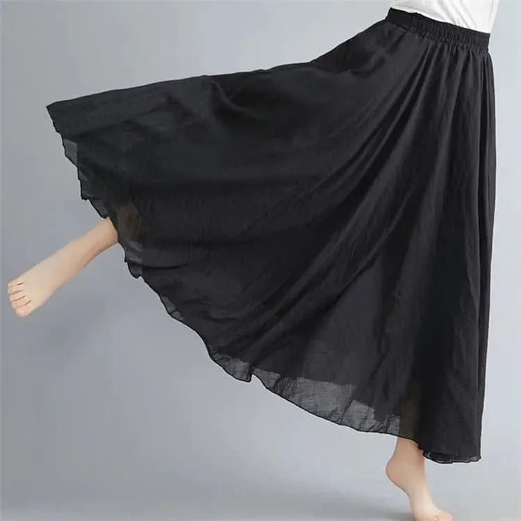 Cotton Linen Flared Maxi Skirts for Women - Breathable and Elegant Ankle-Length Skirt