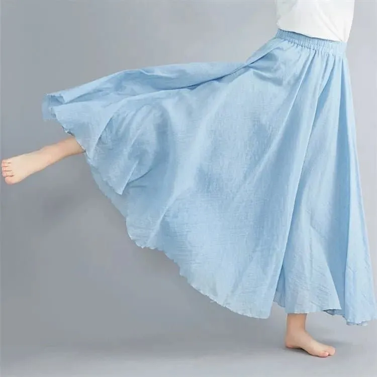 Cotton Linen Flared Maxi Skirts for Women - Breathable and Elegant Ankle-Length Skirt