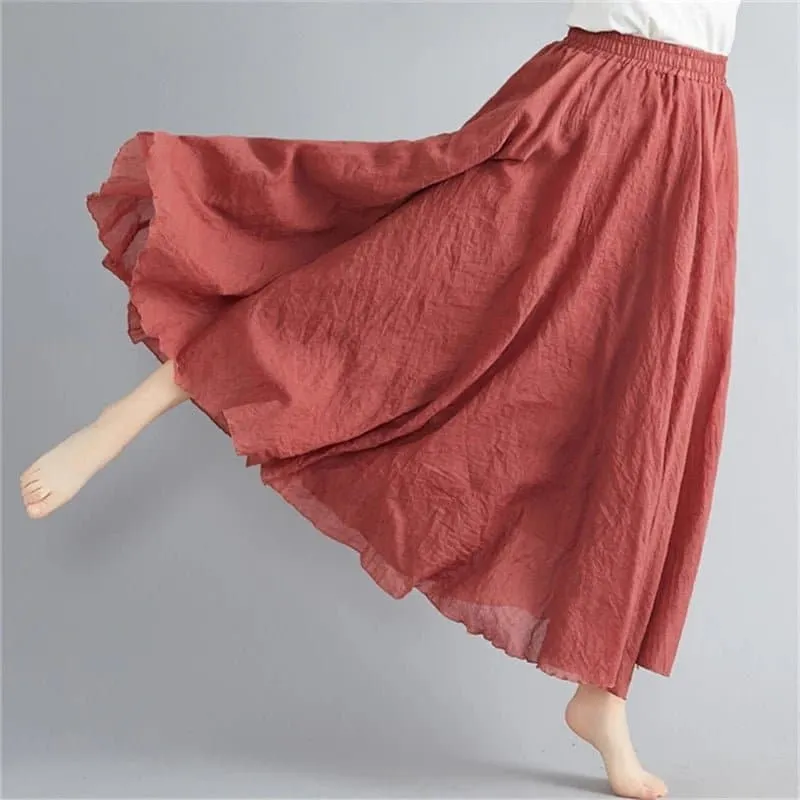 Cotton Linen Flared Maxi Skirts for Women - Breathable and Elegant Ankle-Length Skirt