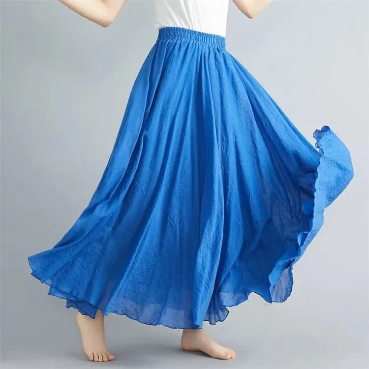 Cotton Linen Flared Maxi Skirts for Women - Breathable and Elegant Ankle-Length Skirt