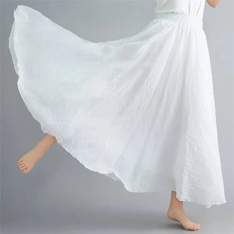 Cotton Linen Flared Maxi Skirts for Women - Breathable and Elegant Ankle-Length Skirt