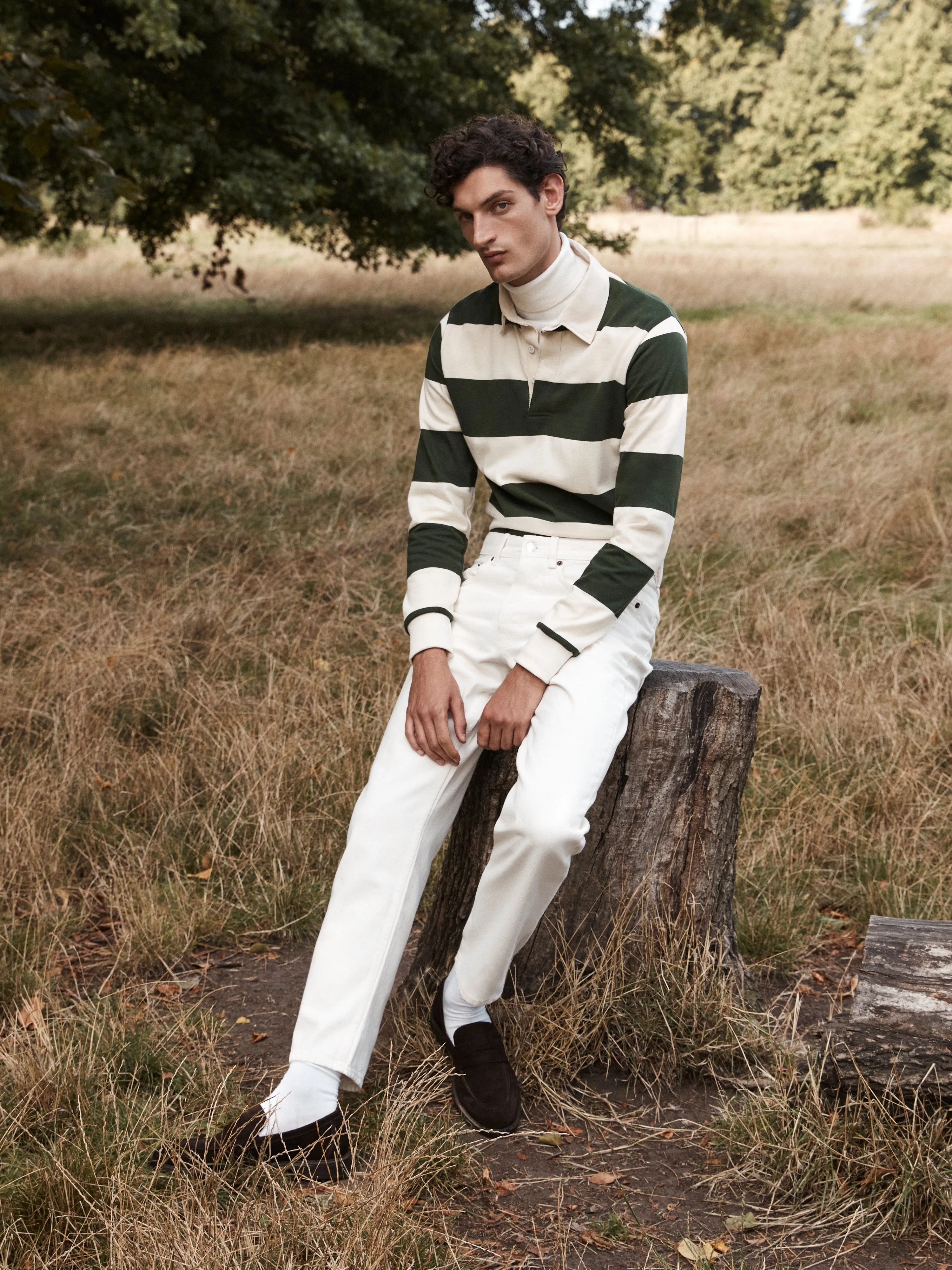 Cotton Rugby Shirt in Khaki Stripe