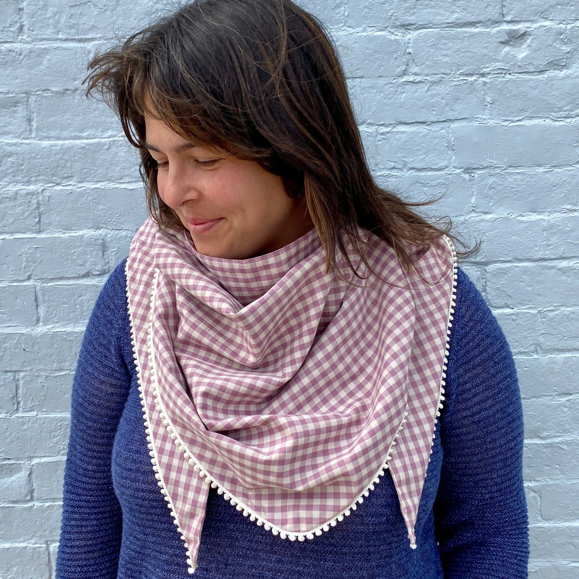 Crawford Gingham and Mini Pom Pom - Triangle Scarf Kit - Summer 2022