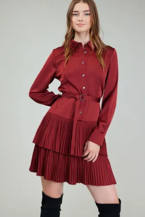 Current Air L/S Shirt Dress Tiered Pleats (2490084) BURNT UMBER