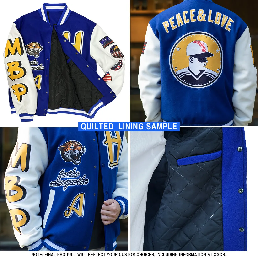 Custom Navy Thunder Blue-White Christmas 3D Bomber Full-Snap Varsity Letterman Jacket