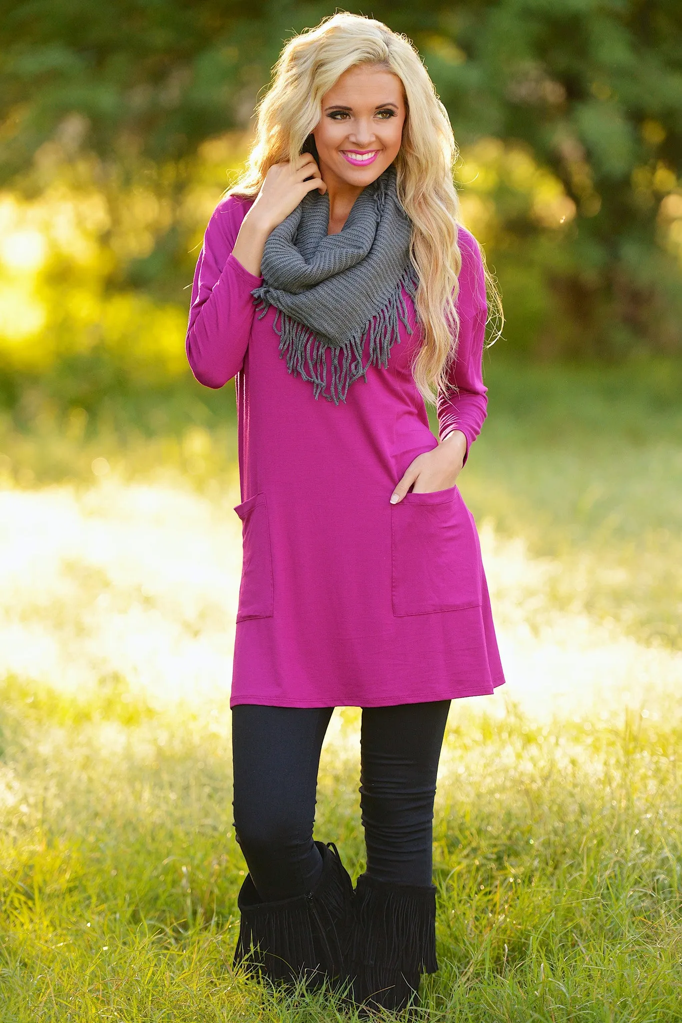 Cute As A Button Tunic - Magenta