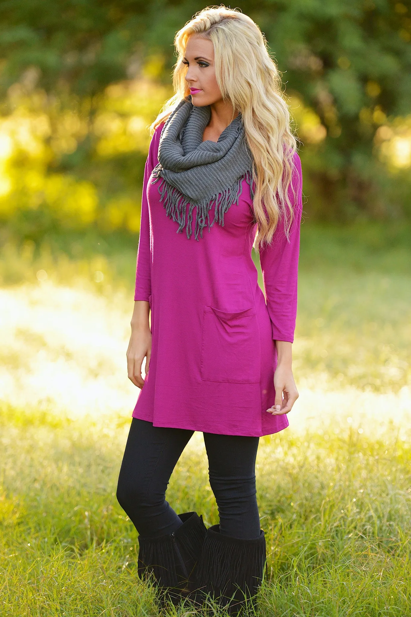 Cute As A Button Tunic - Magenta