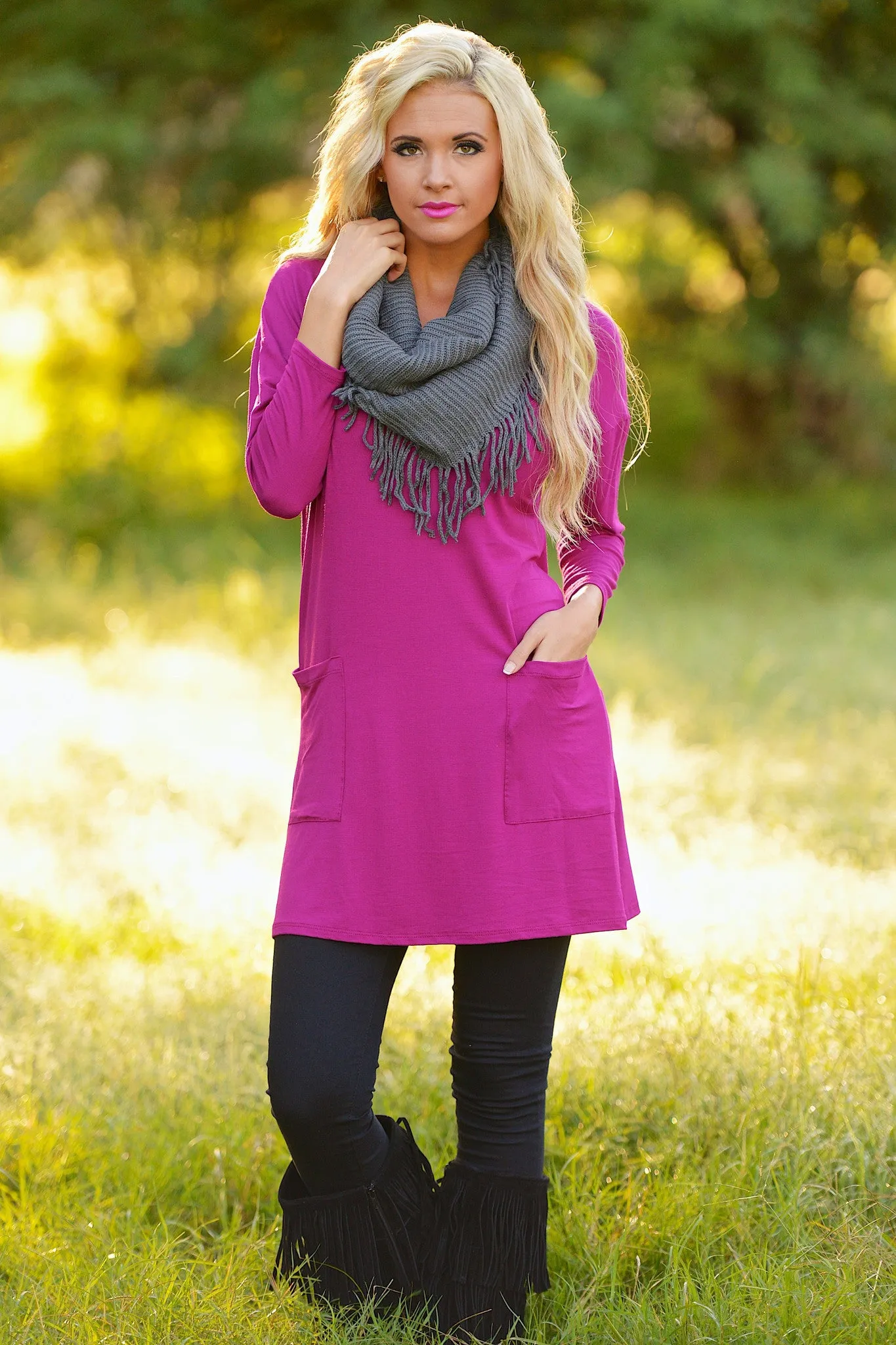 Cute As A Button Tunic - Magenta