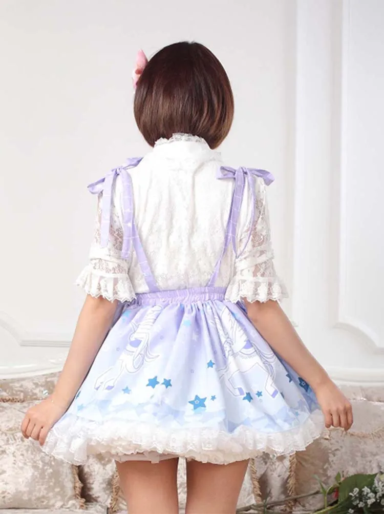 Cute Mori Girl Short Lolita Jumper Skirt Pegasus Printed Pleated A line Skirt for Women