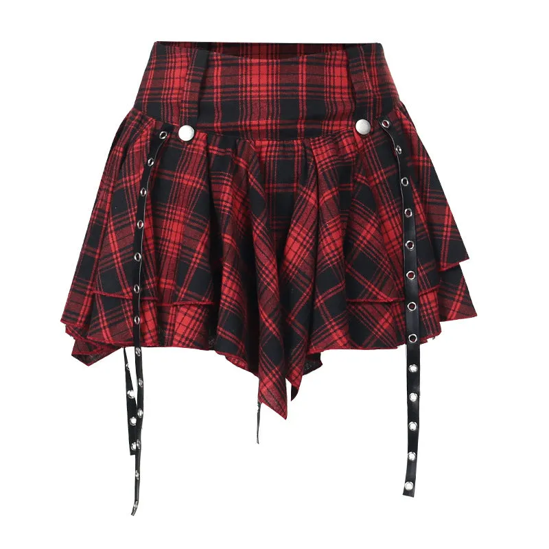 Dark Sexy Slim Fit Red Plaid Mini Skirt