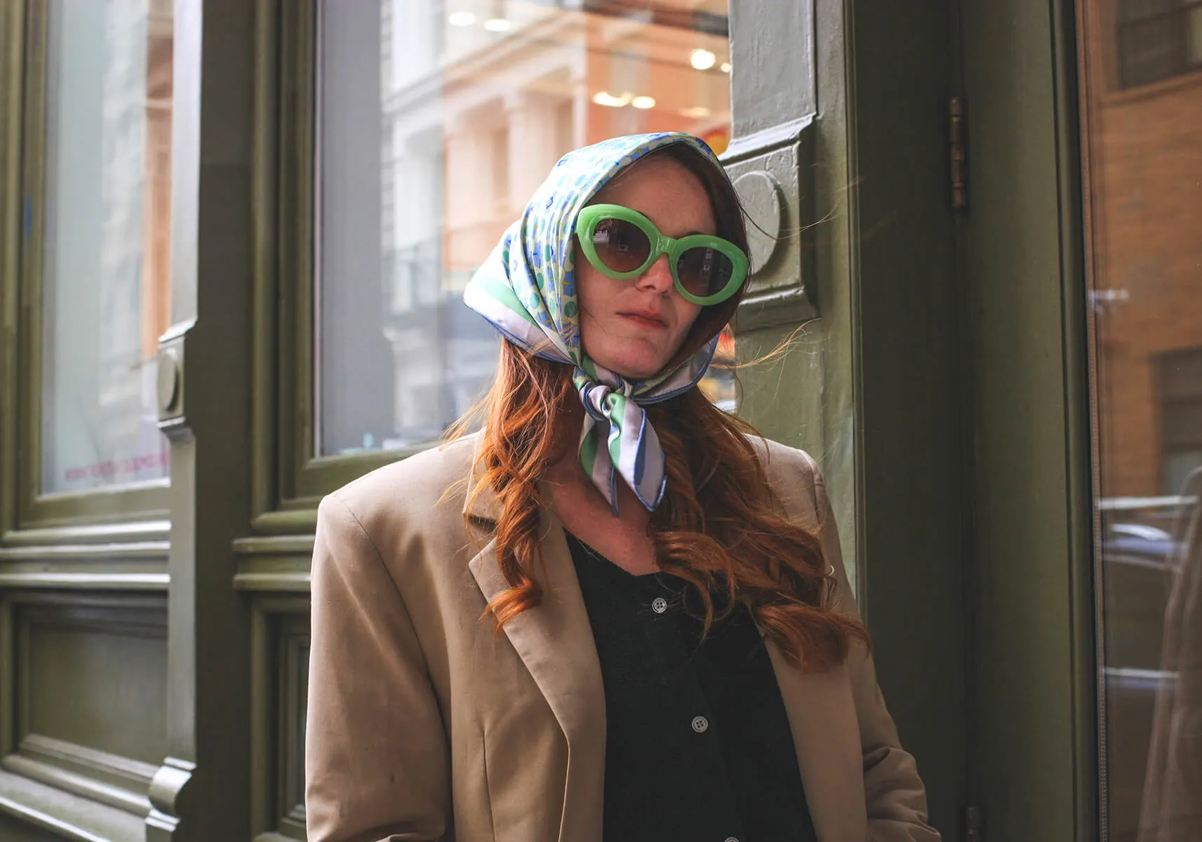 Double Sided Silk Scarf Of Polka Dot Bloom - Green