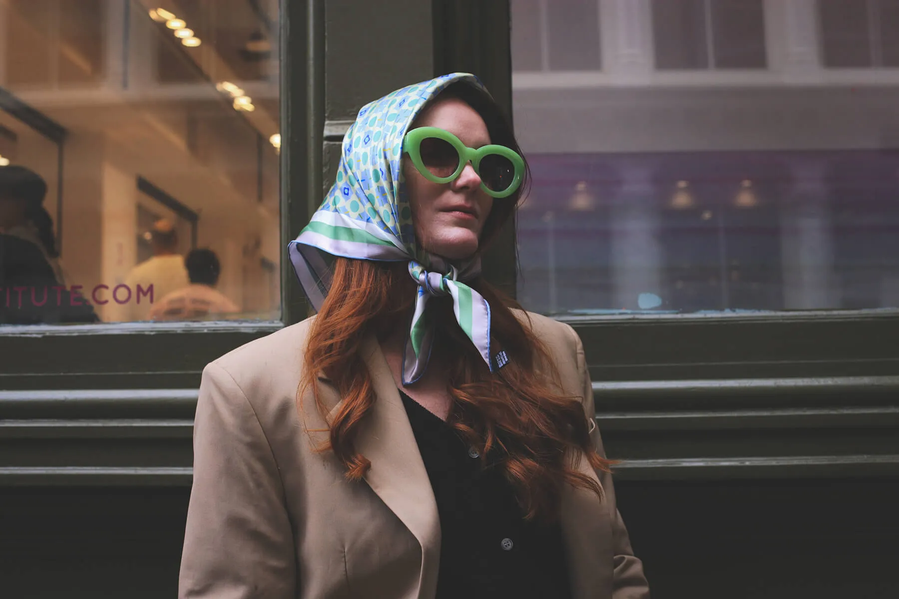 Double Sided Silk Scarf Of Polka Dot Bloom - Green