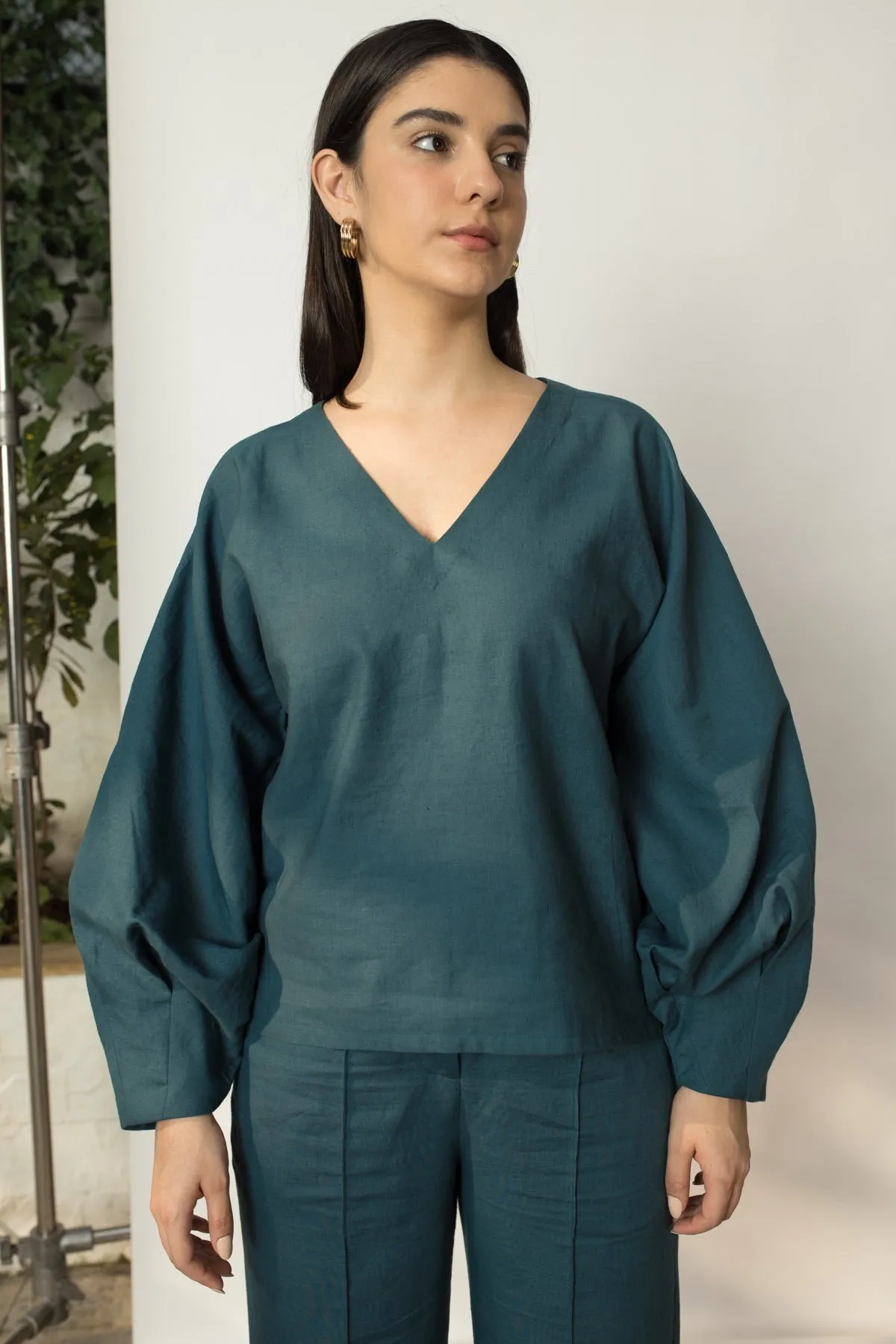 Dramatic Sleeve Hemp Cotton Blouse