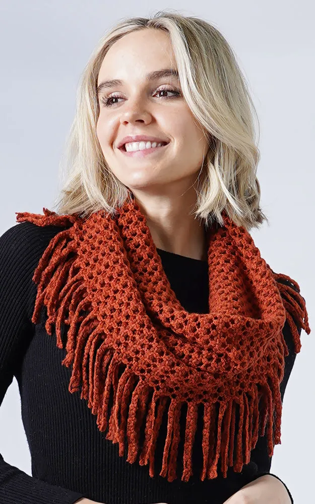 EAN7352 Two Tone Tube Knit Fringe Infinity Scarf