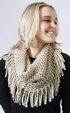 EAN7352 Two Tone Tube Knit Fringe Infinity Scarf