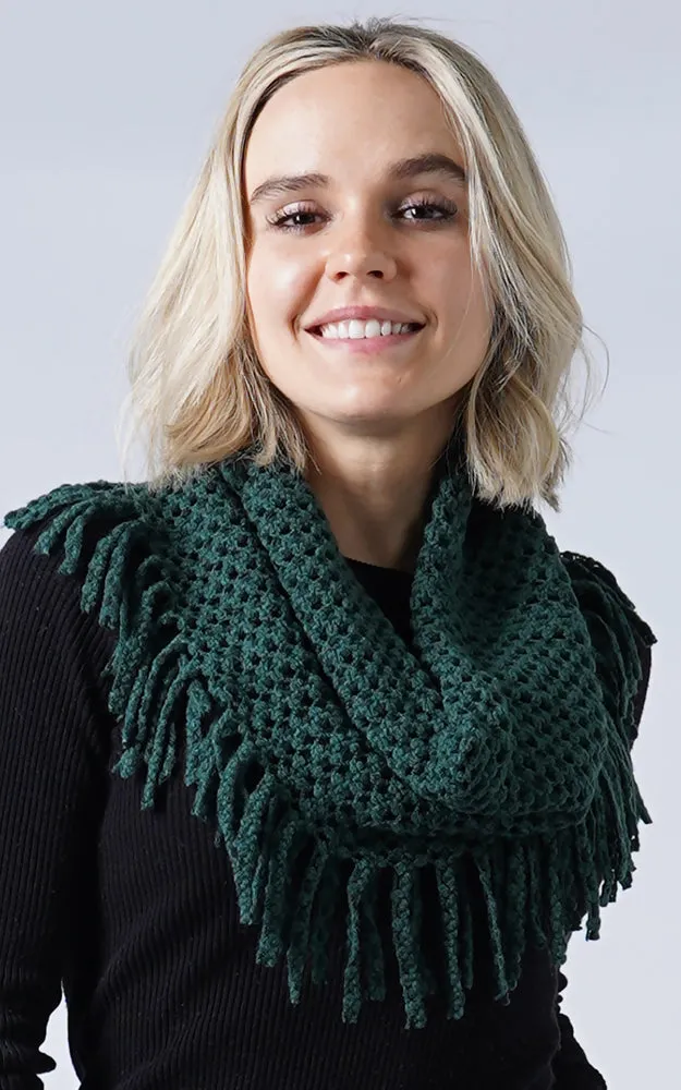 EAN7352 Two Tone Tube Knit Fringe Infinity Scarf