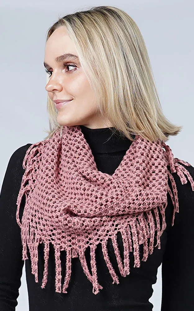 EAN7352 Two Tone Tube Knit Fringe Infinity Scarf