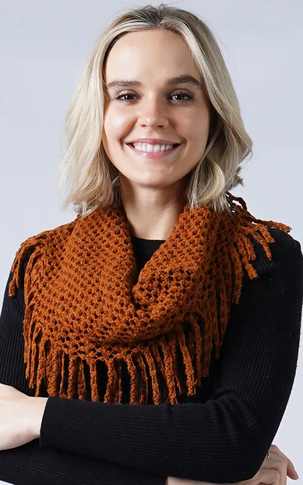 EAN7352 Two Tone Tube Knit Fringe Infinity Scarf