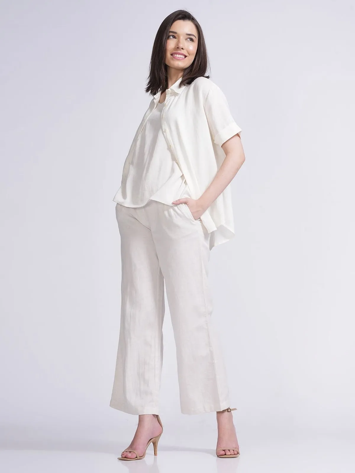 Elegant Shirt with Slip Top and Wide Leg Pants 3-Piece Co-ord Set