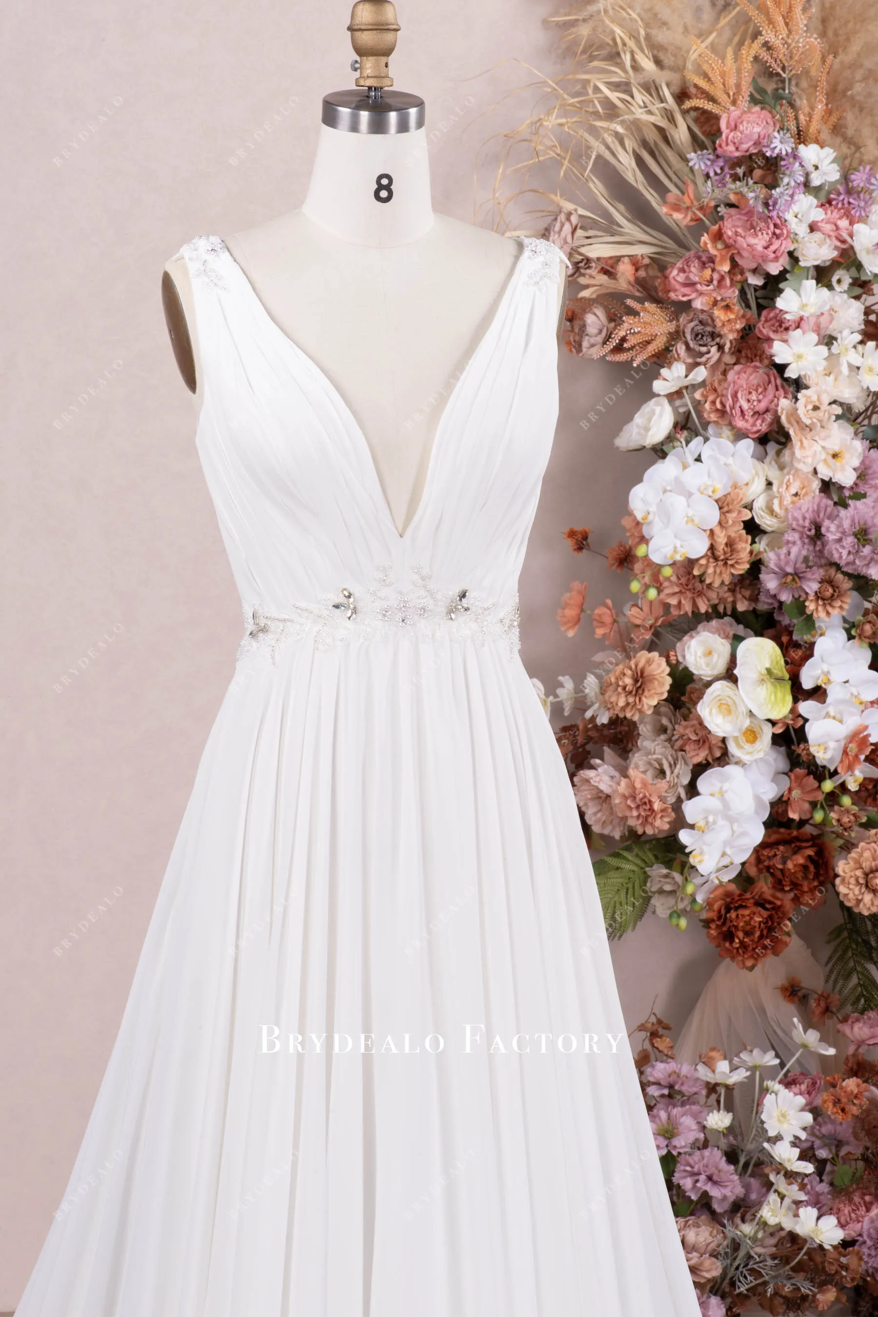 Elegant Sleeveless Chiffon A-line Boho Bridal Gown