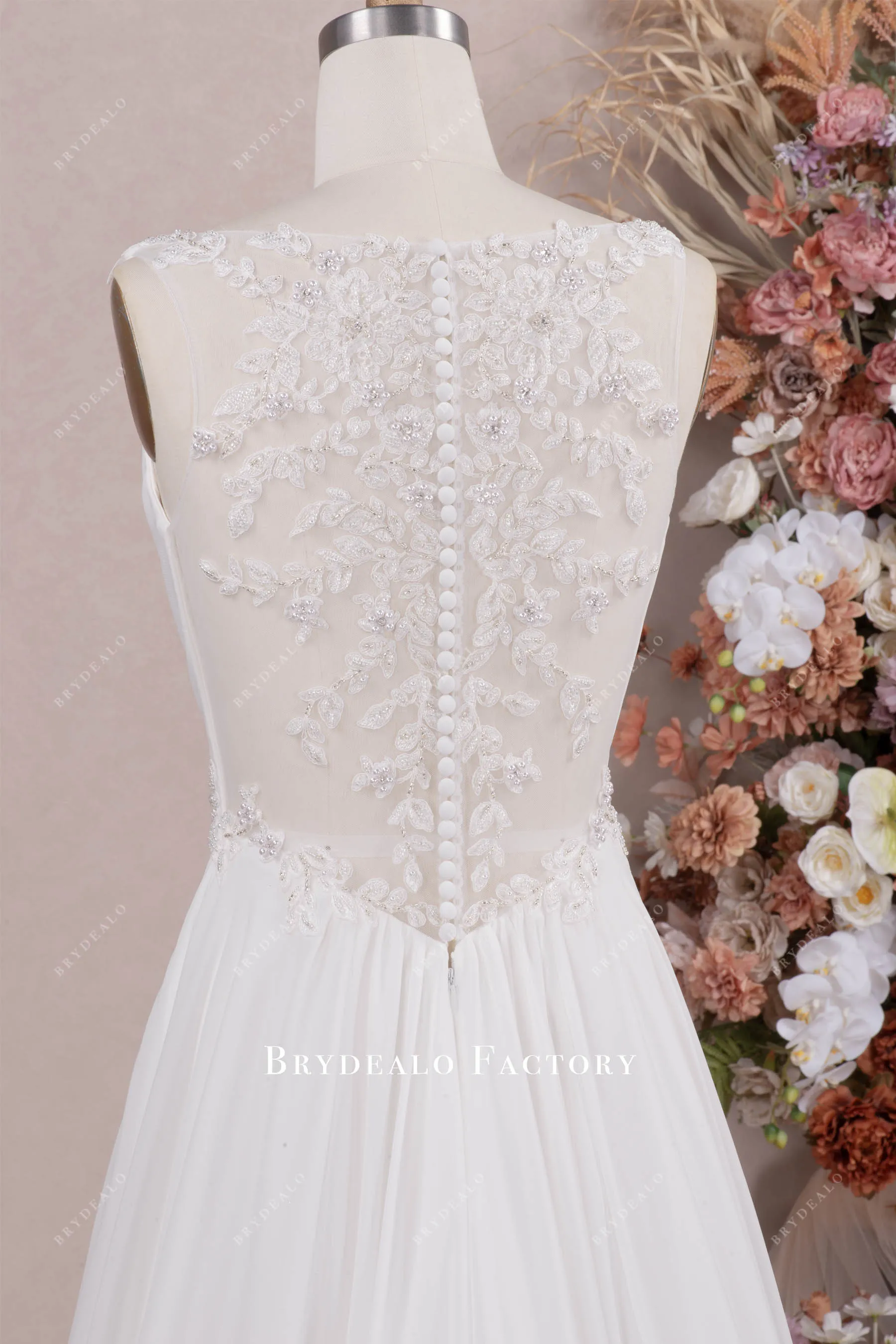 Elegant Sleeveless Chiffon A-line Boho Bridal Gown