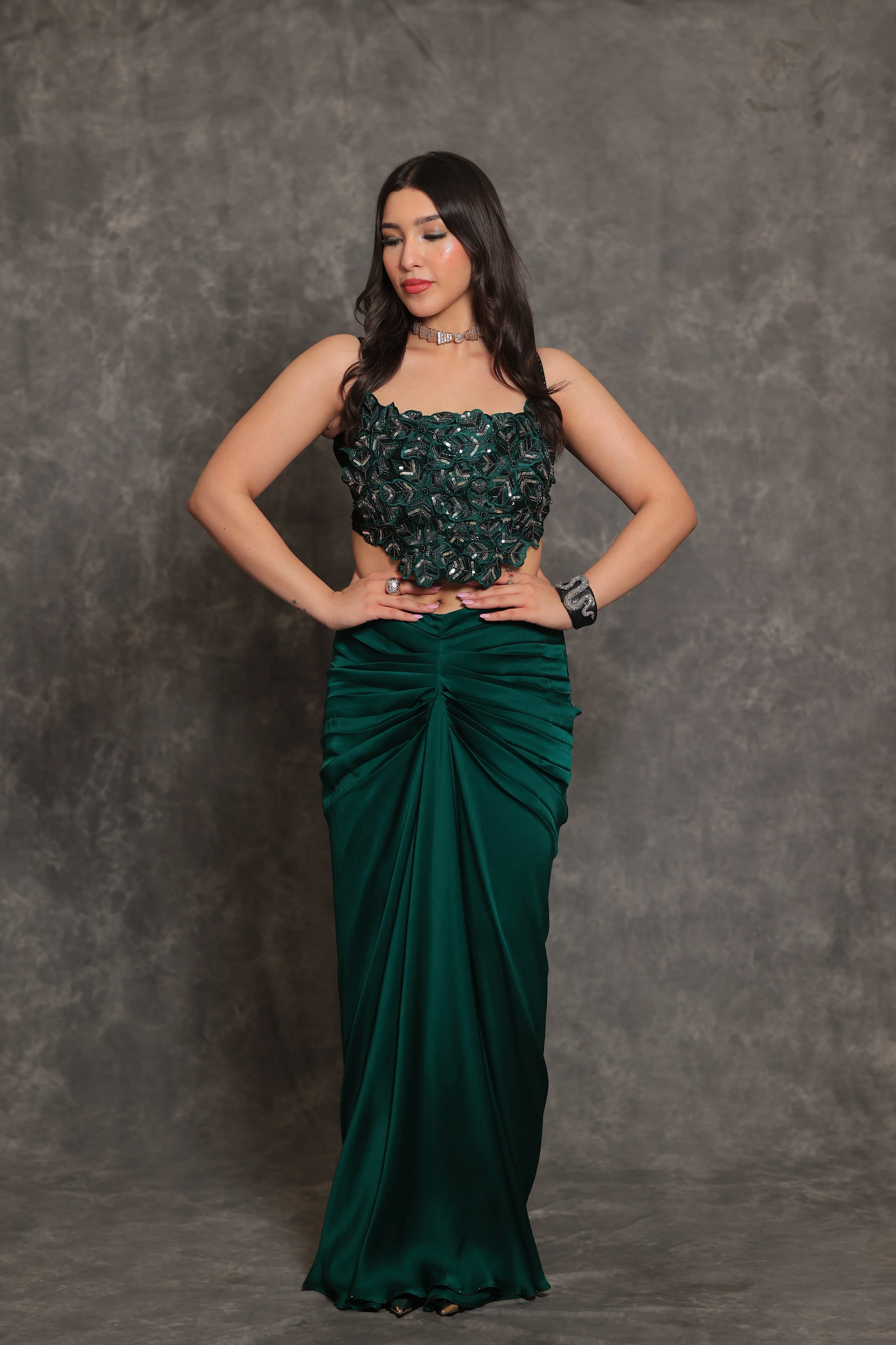 Emerald Green Corset Drape Skirt