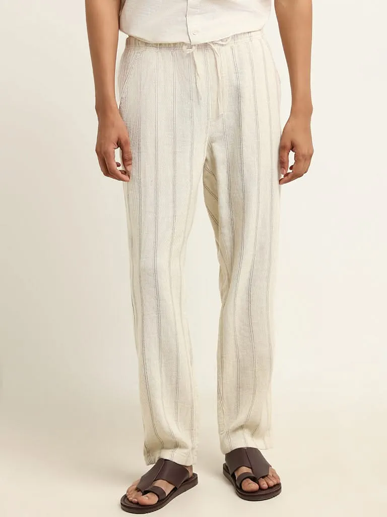 ETA Cream Striped Cotton Resort Fit Chinos