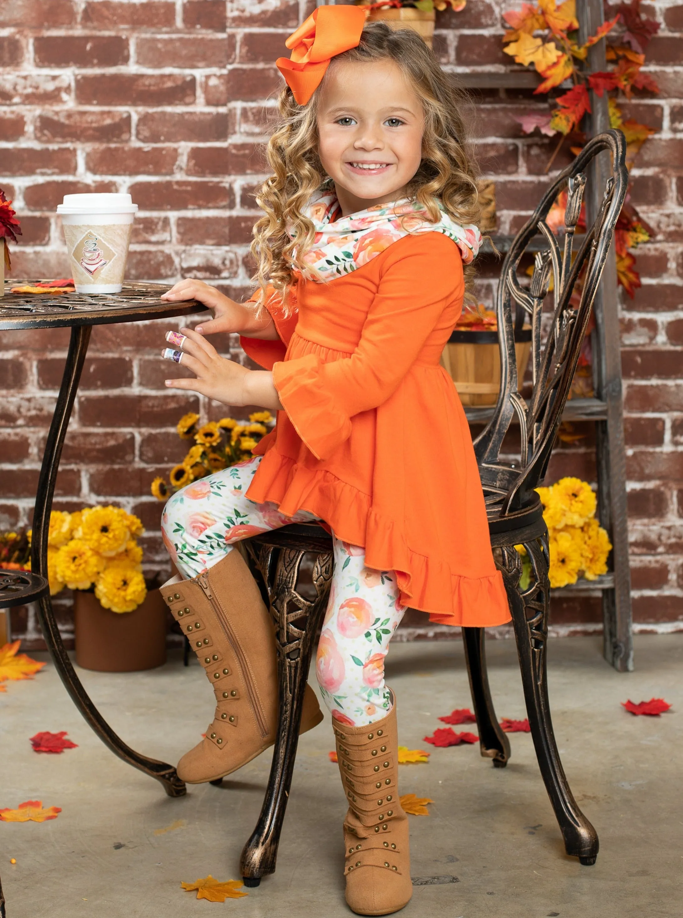 Fall-ishous Tunic, Floral Leggings and Scarf Set