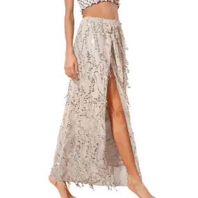 Fashion Sequin Open Slit Long Skirt