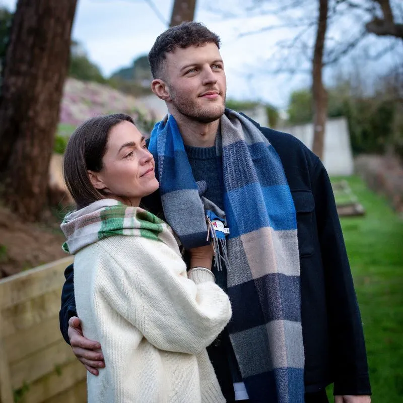 Fine Merino Scarf - rust and green check - John Hanly