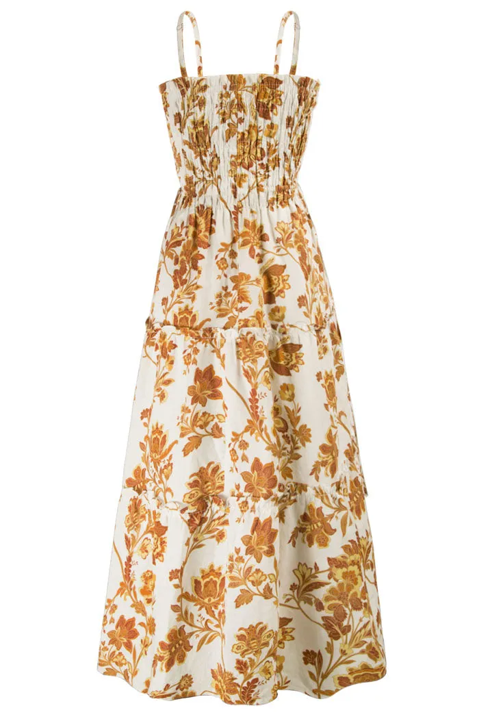 Floral Printed Smocked Silp Maxi Dress