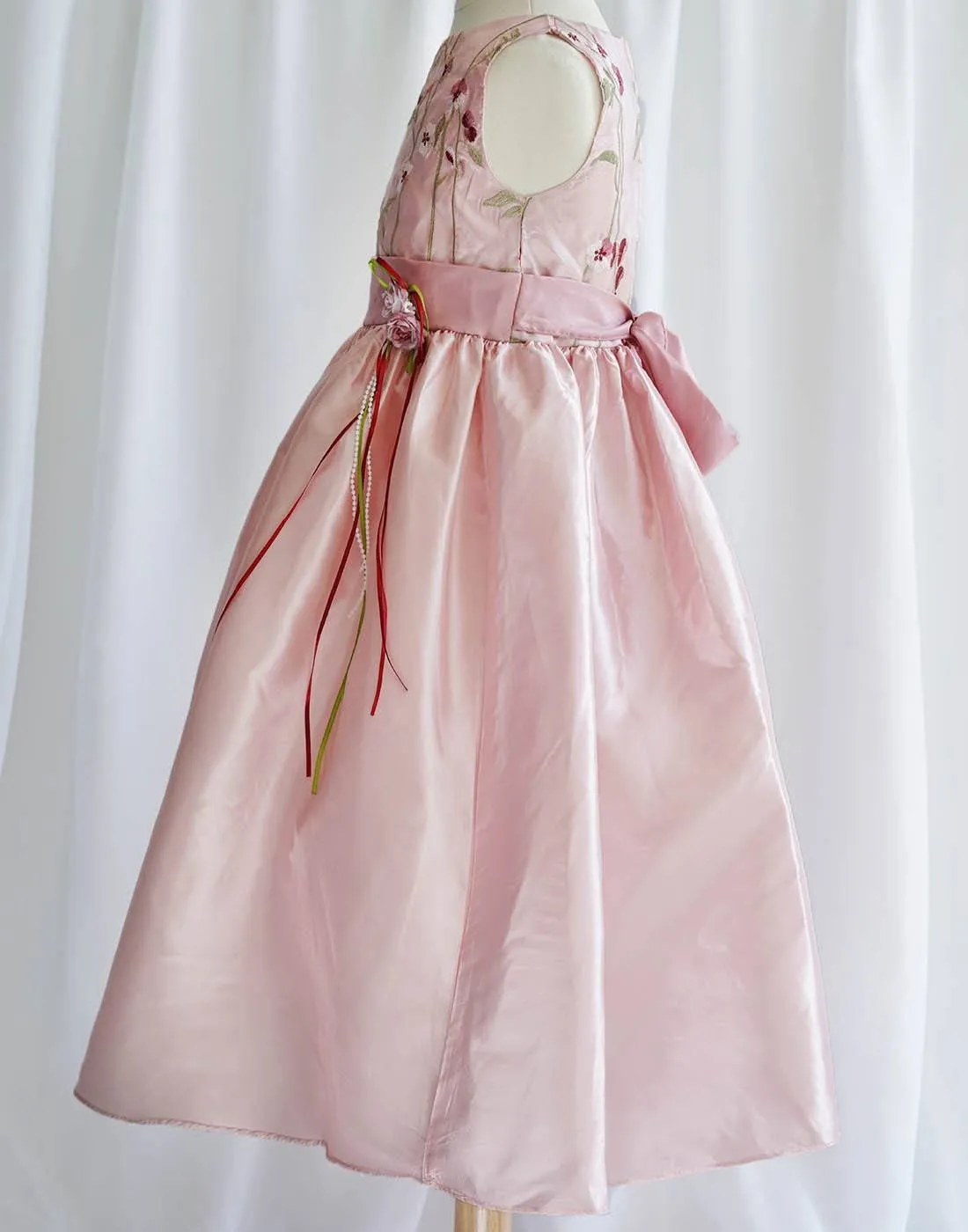 Flower-patterned Organza Overlay Dress - Rose - Blush