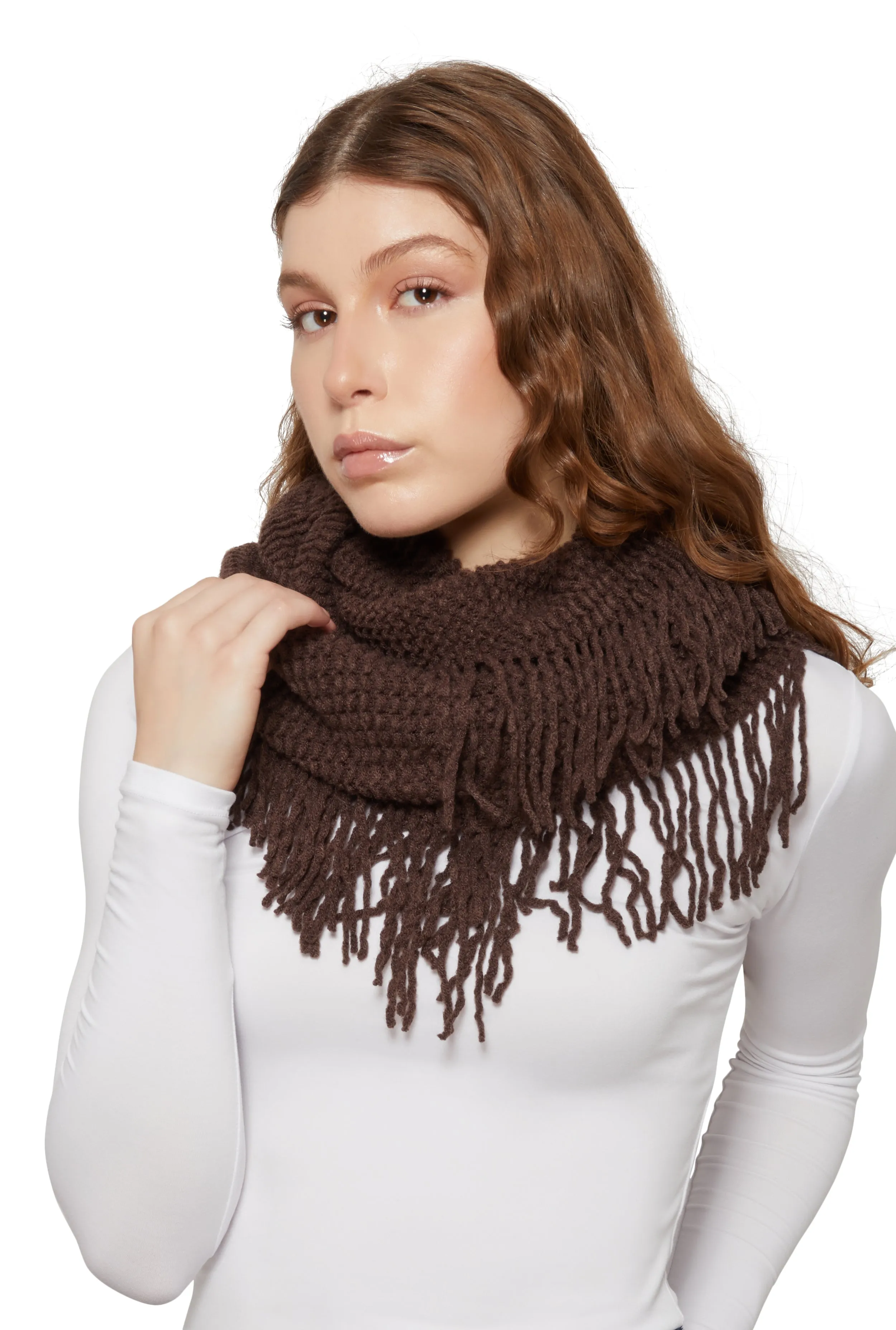 Fringe Knitted Infinity Scarf