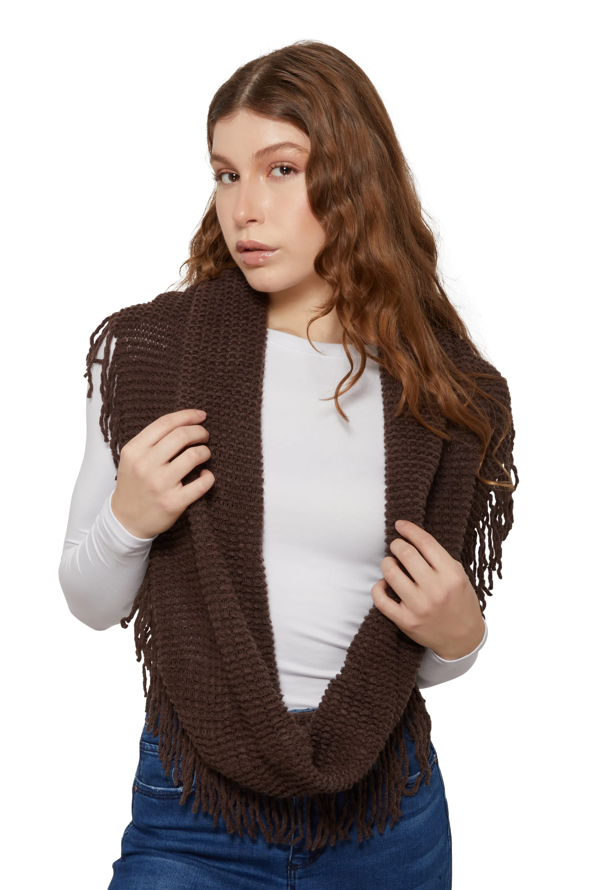 Fringe Knitted Infinity Scarf