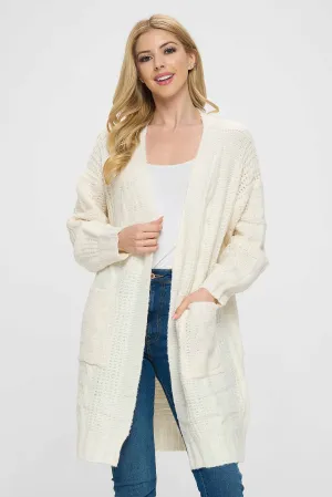 Front Open Long White Cardigan