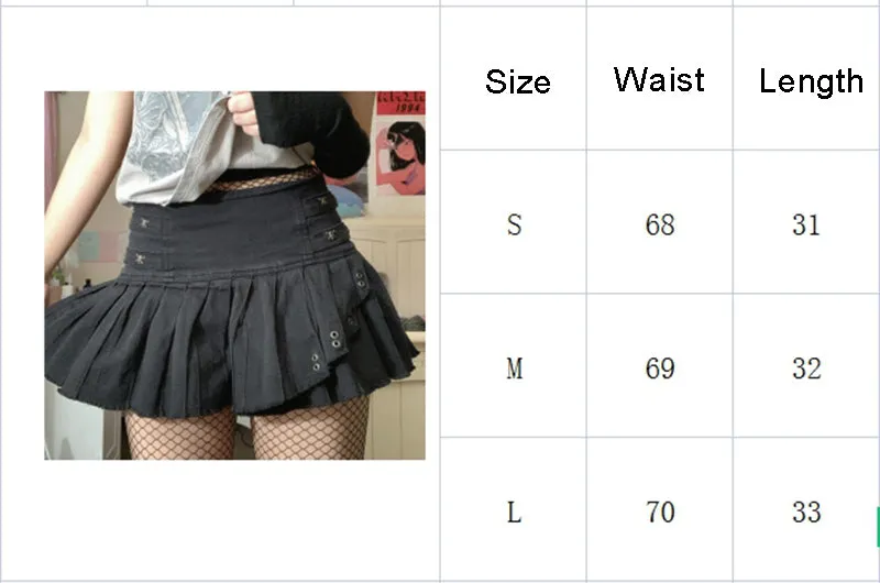 Girlary Gothic Kawaii Pleated Skirt Retro Goth Mall Black Mini Skirt Preppy Dark Academia Punk Grunge Y2K Clothes