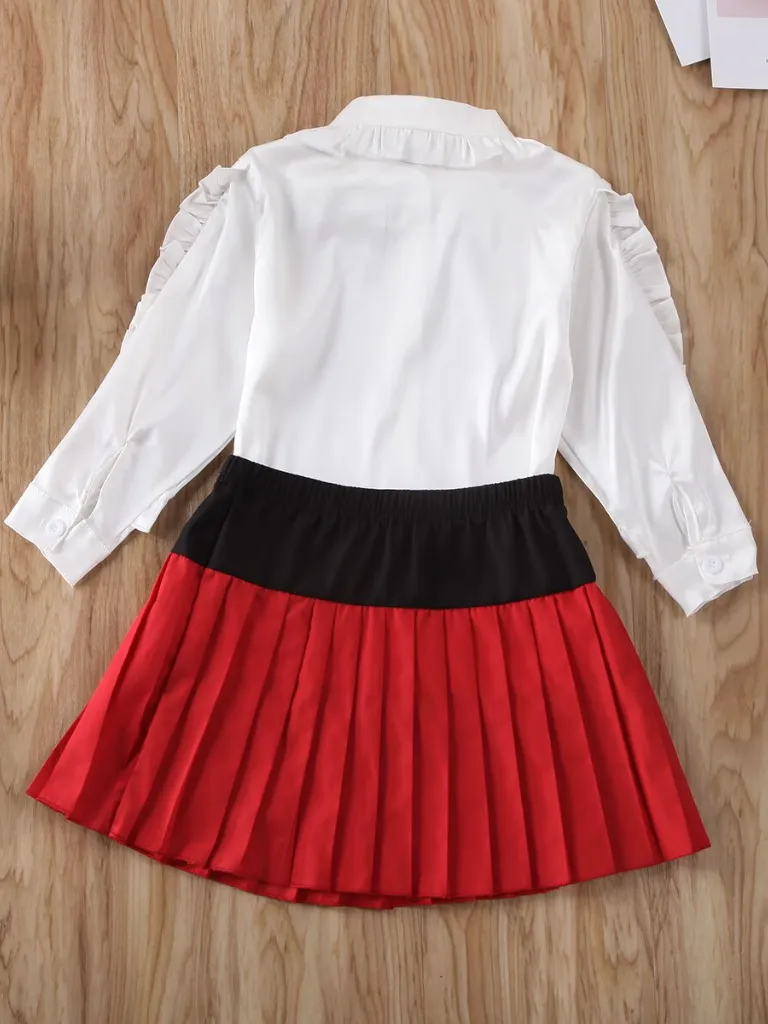 Girls Getting Ready For Picture Day Blouse and Pleated Skirt Set