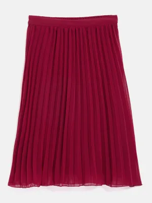 Girls Maroon Pleated Skirt