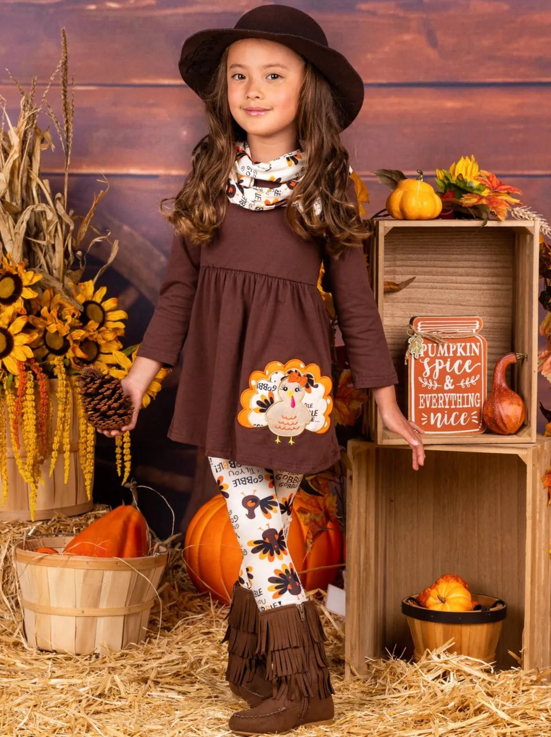 Gobble 'Til You Wobble Tunic, Legging And Scarf Set