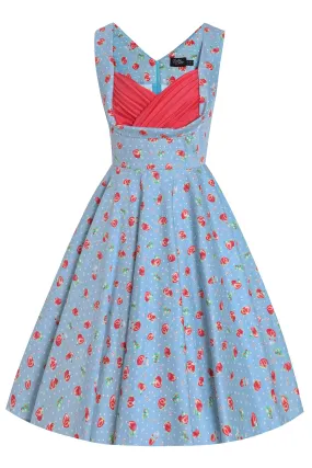 Grace Blue Strawberry Pleated Bust Dress