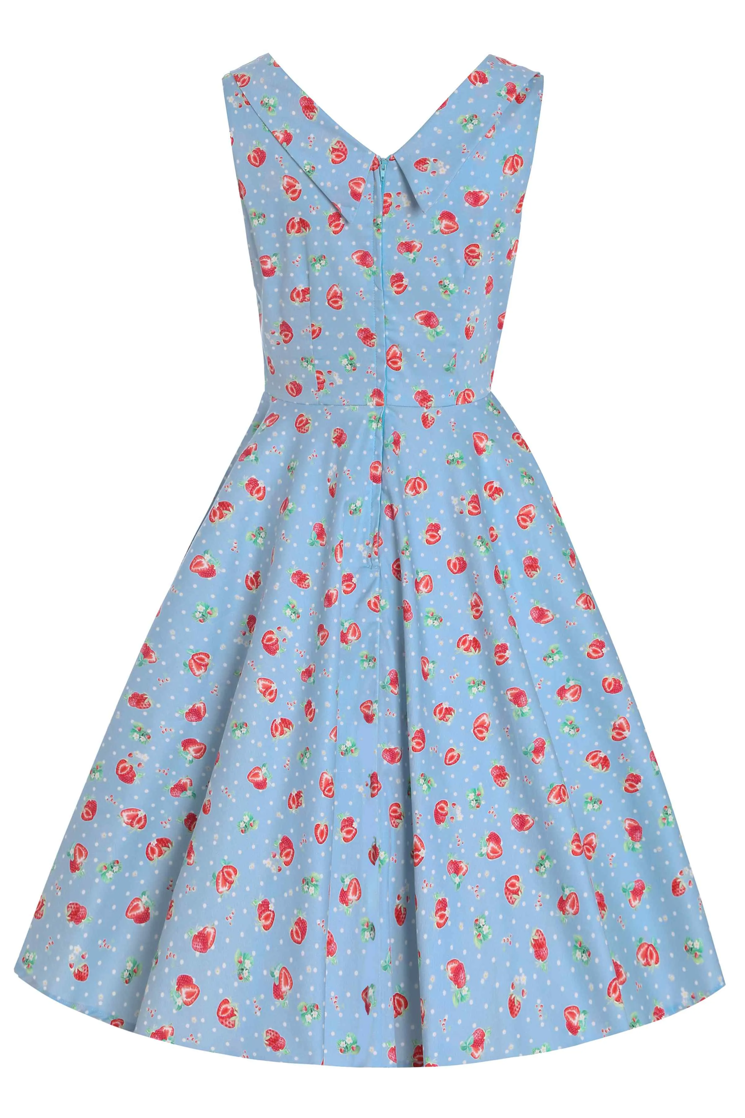 Grace Blue Strawberry Pleated Bust Dress