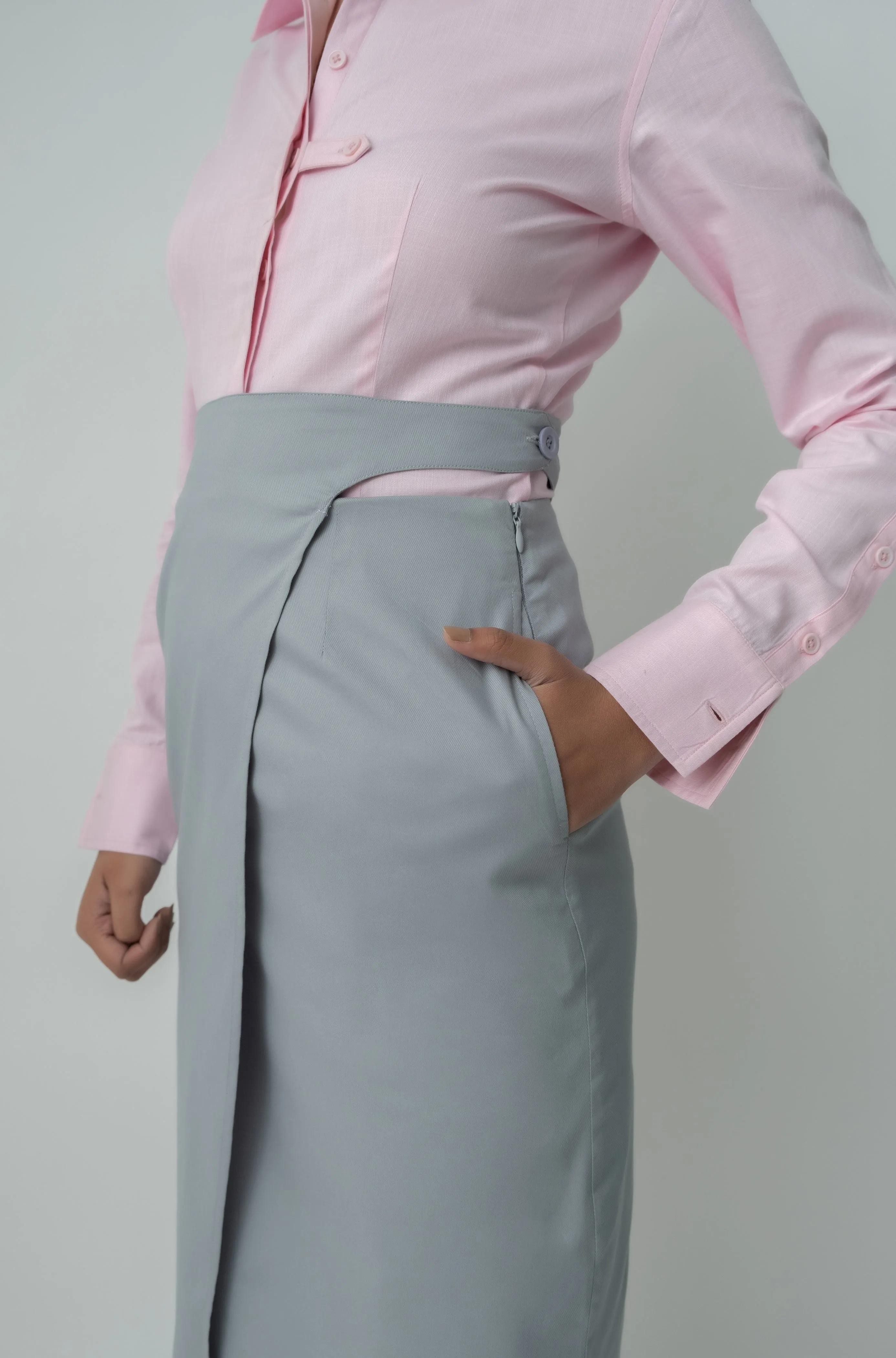 Grey Women's workwear Cut-out Wrap Skirt